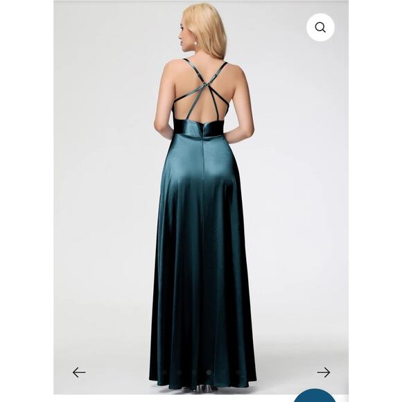 Cicinia Satin Formal Maxi Dress Prom XS Teal Elegant Spaghetti Strap NEED REPAIR - Picture 3 of 16